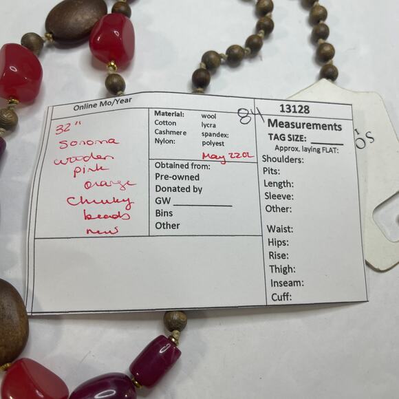 Sonoma beaded necklace signed costume jewelry chunky red brown resin wooden beea - Picture 9 of 9